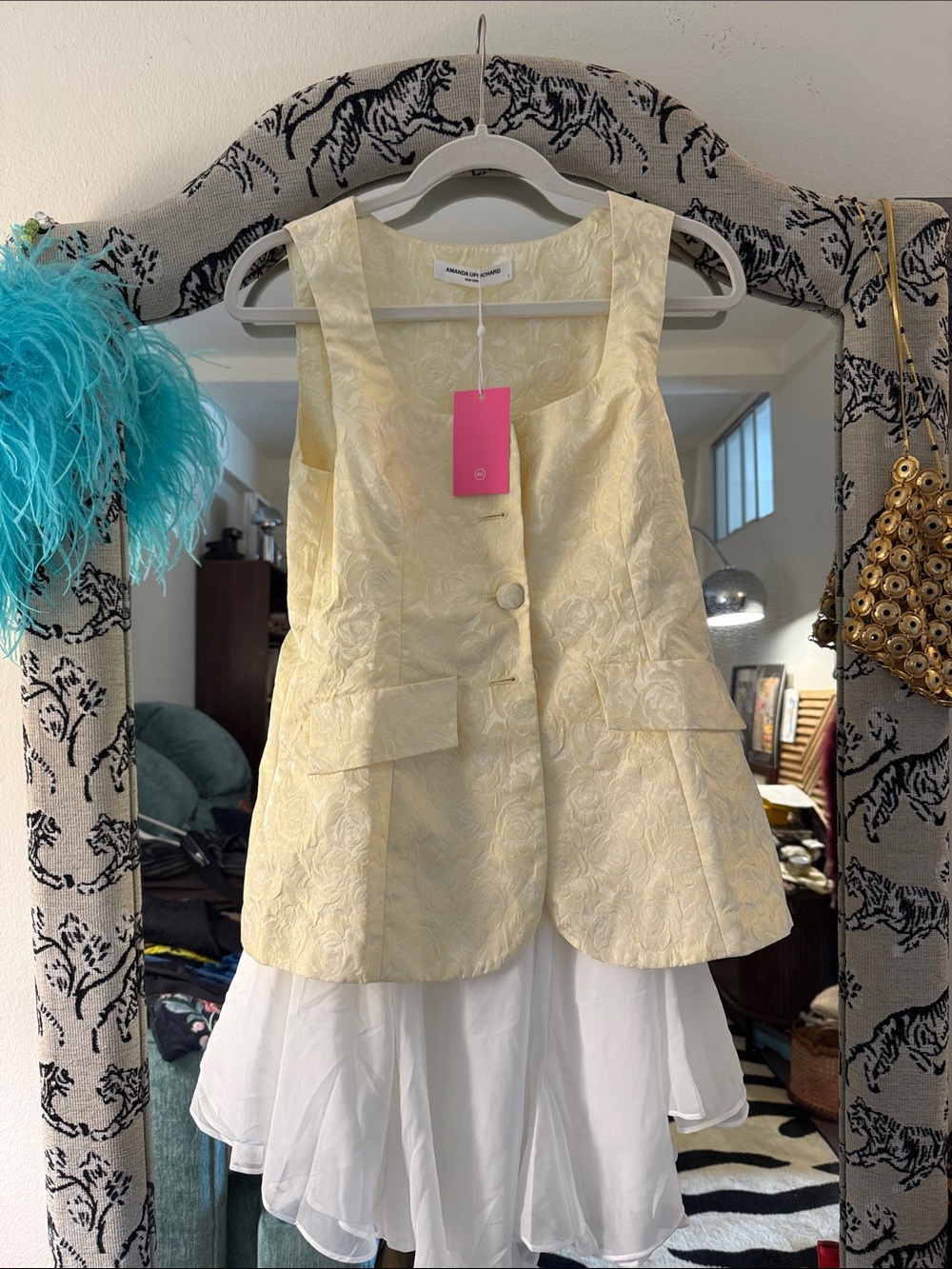 Amanda Uprichard Pale Yellow Brocade Sleeveless Vest